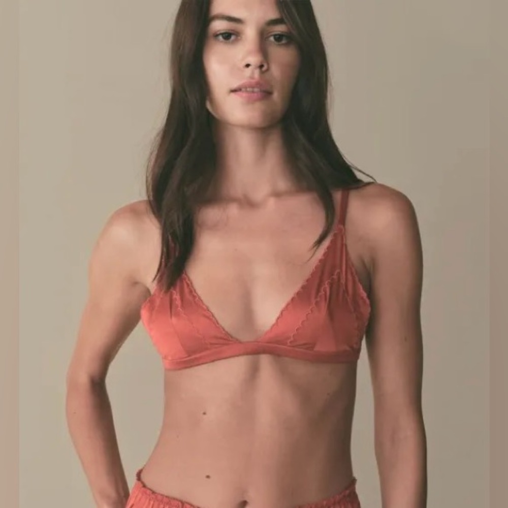 Doen Lucie 100% Silk Triangle Bralette & Bikini Set in Papaya